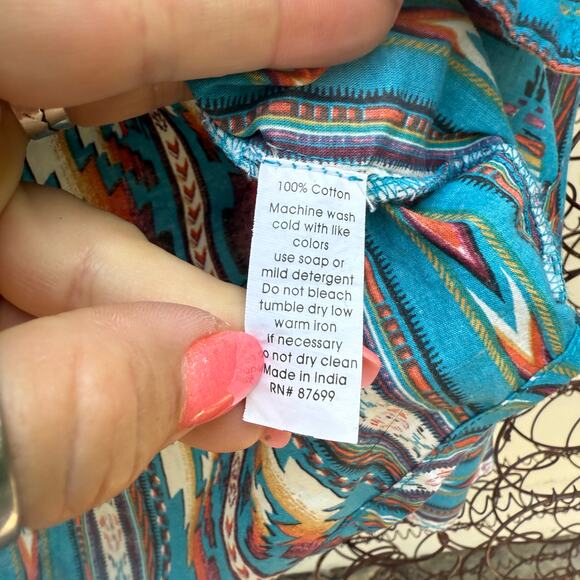 Cotton Rye Outfitters Teal Aztec Southwestern Pearl Snap Shirt Lightweight LARGE - Picture 5 of 9